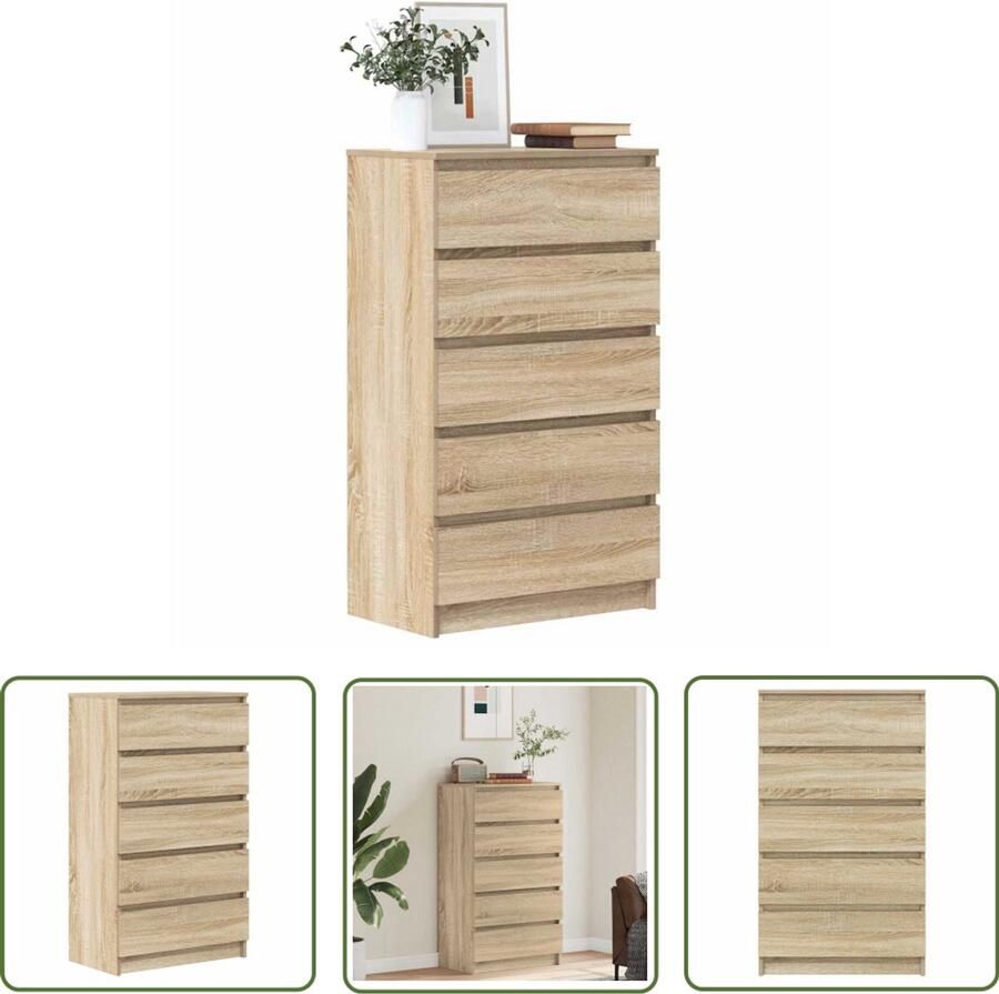 VidaXL Houten Ladekast 60x36x103 cm bewerkt hout sonoma eikenkleurig Sonoma Eiken Bruine Ladekast Opbergkast