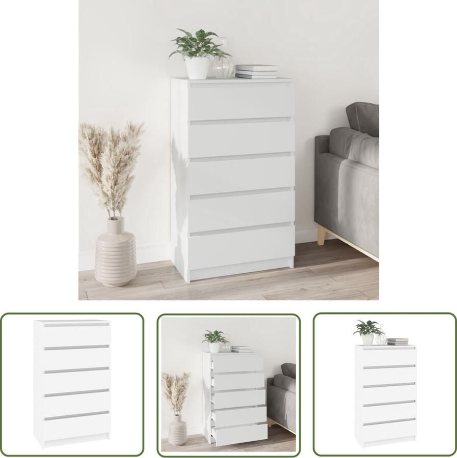 VidaXL Houten Ladekast 60x36x103 cm bewerkt hout wit Ladekast Opbergkast Salontafel