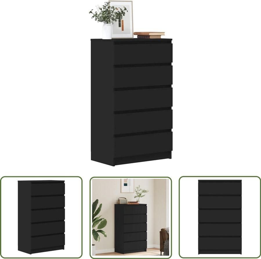 VidaXL Houten Ladekast 60x36x103 cm bewerkt hout zwart Zwarte Ladekast Opbergkast Woonkamermeubilair