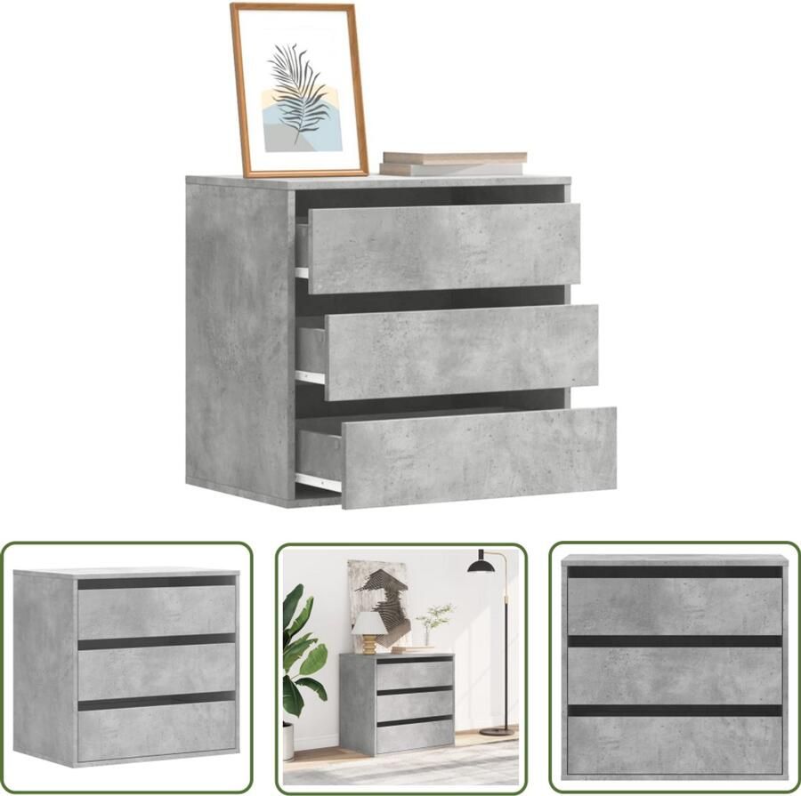 VidaXL Ladekast 60x41x58 cm bewerkt hout betongrijs Ladekast Houten Ladekast Betonnen Grijze Ladekast Opbergkast Woonaccessoires