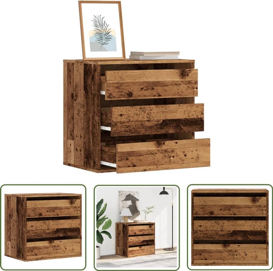 VidaXL Ladekast 60x41x58 cm bewerkt hout oud houtkleurig Ladekast Houten Ladekast Opslagkast Vintage Kast Salontafel