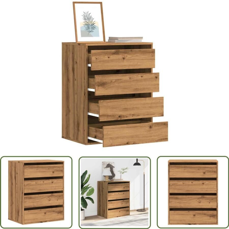 VidaXL Ladekast 60x41x76 cm bewerkt hout artisanaal eikenkleurig Ladekast Houten Ladekast Bruine Ladekast Opbergkast Salontafel