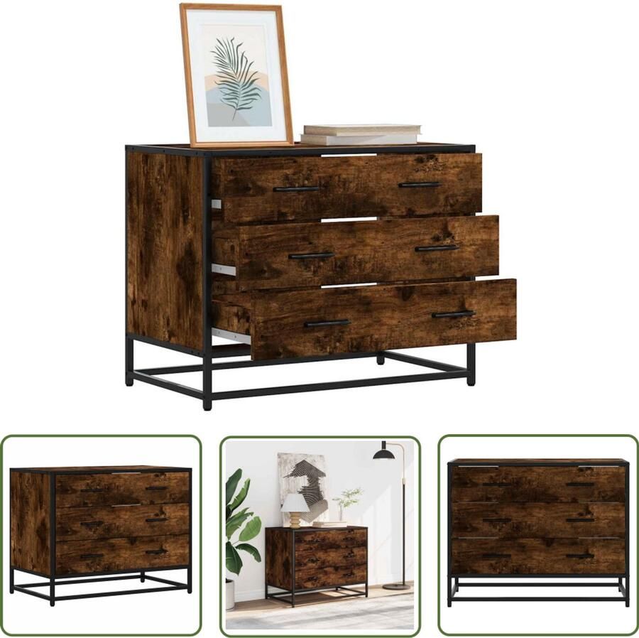 VidaXL Houten Ladekast 70x41x56 cm bewerkt hout gerookt eikenkleurig Tv Stand Bergruimte Opbergkast