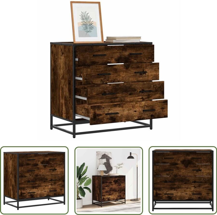 VidaXL Ladekast 70x41x70 cm bewerkt hout gerookt eikenkleurig Ladekast Houten Ladekast Opbergkast Tv Meubel Salontafel