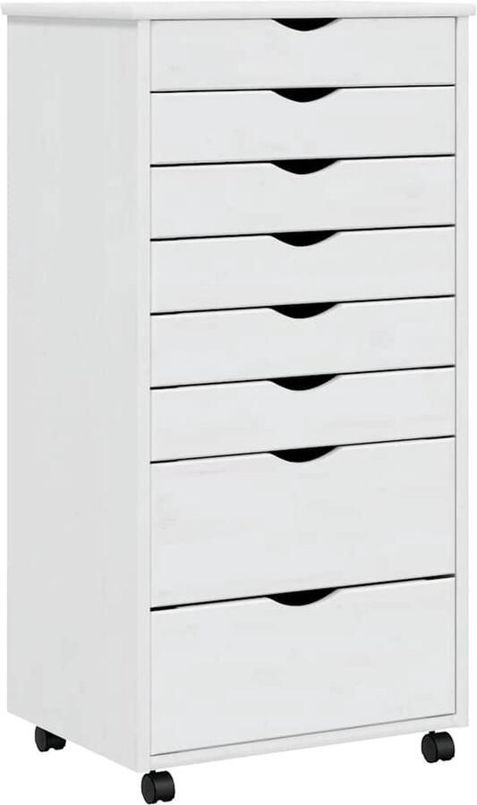 The Living Store MOSS Verrijdbare Ladekast 53x39x103cm Massief Grenenhout Wit Verrijdbare Ladekast Houten Ladekast Grenenhouten Meubel Opbergkast Bureauladekast