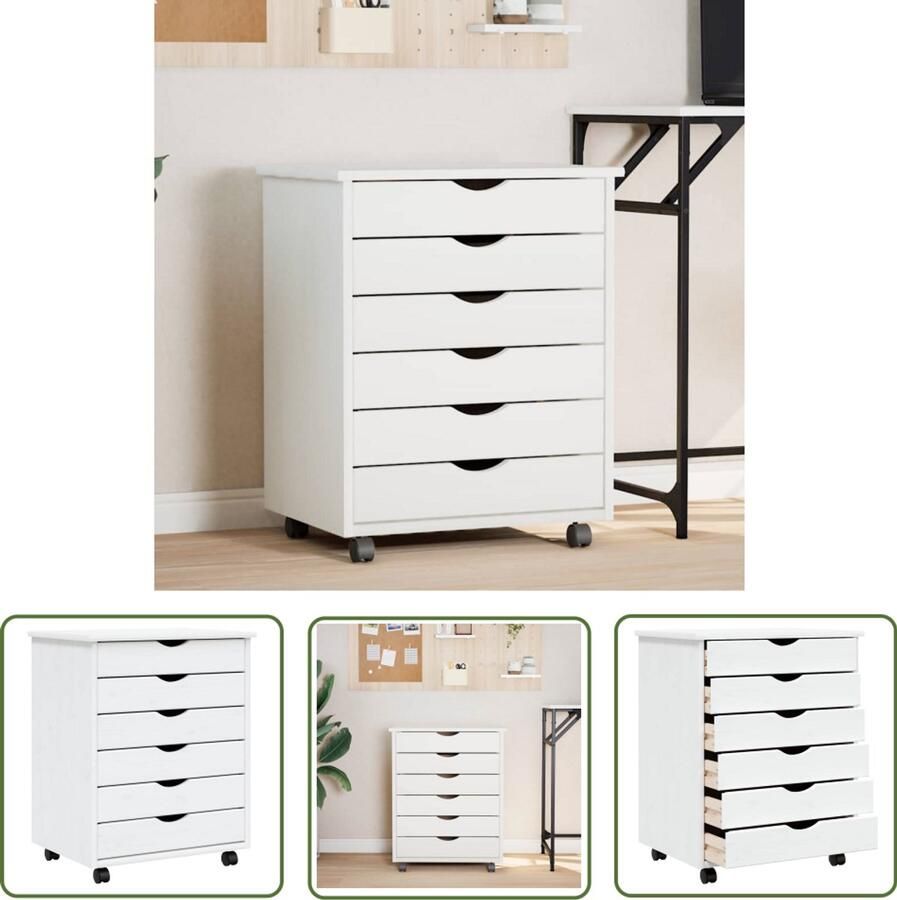 The Living Store MOSS Verrijdbare ladekast 53 x 39 x 65.5 cm Massief grenenhout Verrijdbare Ladekast Houten Ladekast Grenenhouten Meubels Opbergkast Buroladeblokje