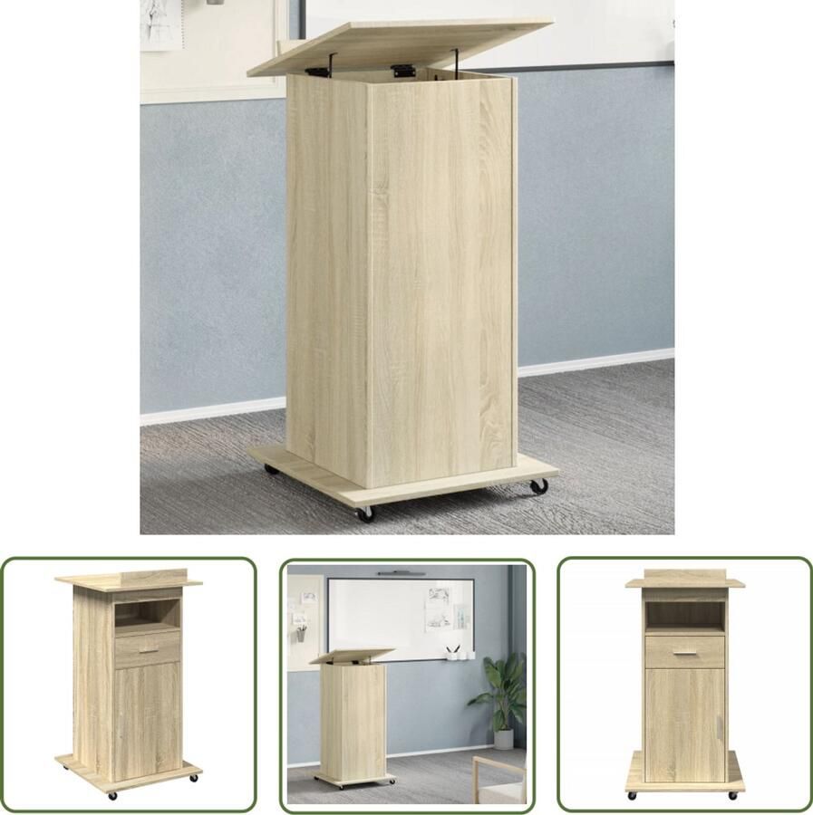 The Living Store Lessenaar met wielen en lade 55x55x107 cm hout sonoma eiken Lessenaar Houten Lessenaar Computerdesk Bureaus Werkblad