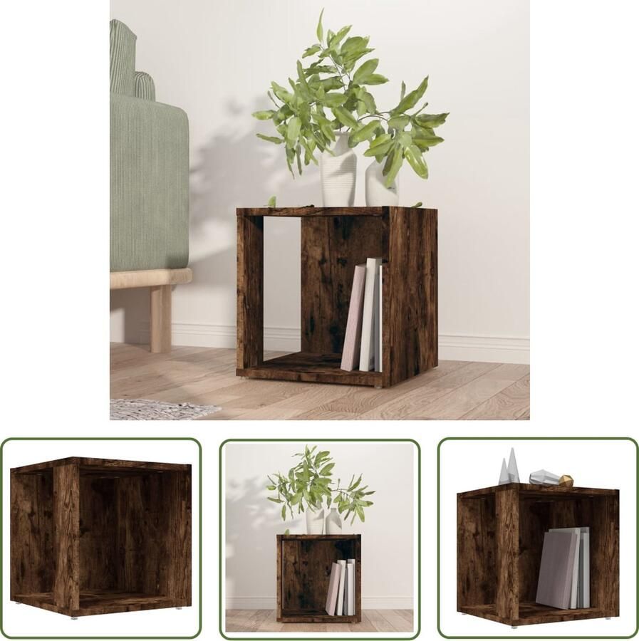 The Living Store Bijzettafel 33x33x34 5 cm bewerkt hout gerookt eikenkleurig Bijzettafel Houten Meubilair Hoekkast Kastje Opbergmeubel - Foto 2