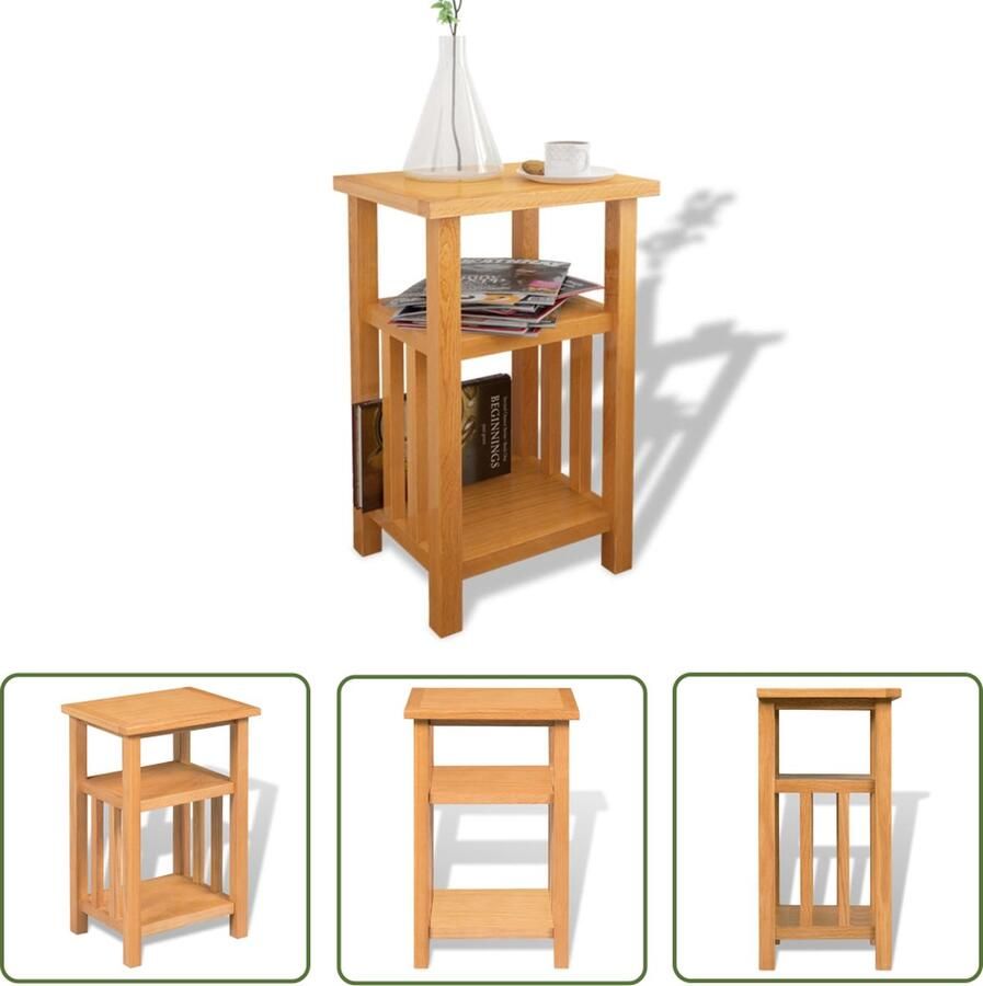 The Living Store Bijzettafel met tijdschrifthouder 27x35x55 cm massief eikenhout Bijzettafel Houten Meubilair Eikenhouten Meubil Salontafeltje Bijzetkast - Foto 2