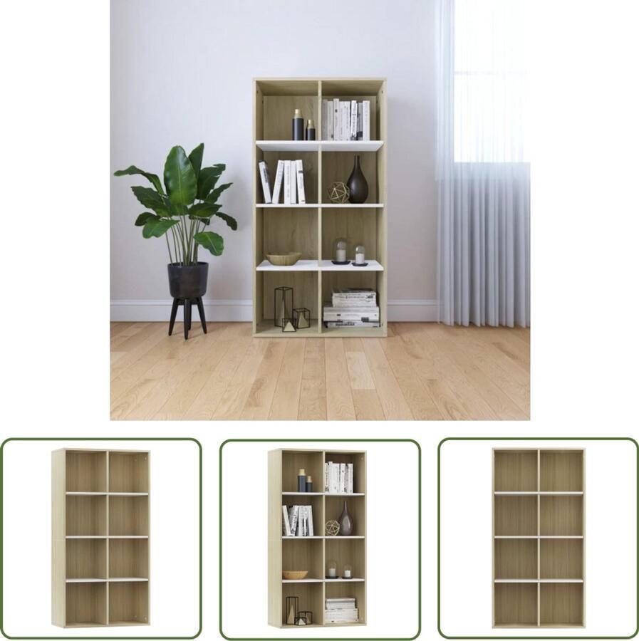 The Living Store Boekenkast dressoir 66x30x130 cm hout wit en sonoma eikenkleur Boekenkast Houten Meubilair Salontafel Tv-meubel Opslagruimte