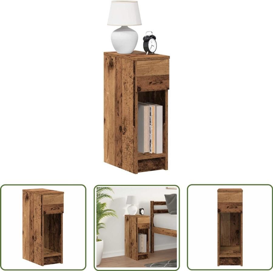 VidaXL Nachtkastje met lade 20x36x60 cm oud houtkleurig Nachtkastje Houten Meubilair Slaapkamer Decoratie Opbergoplossing Compact Bureau