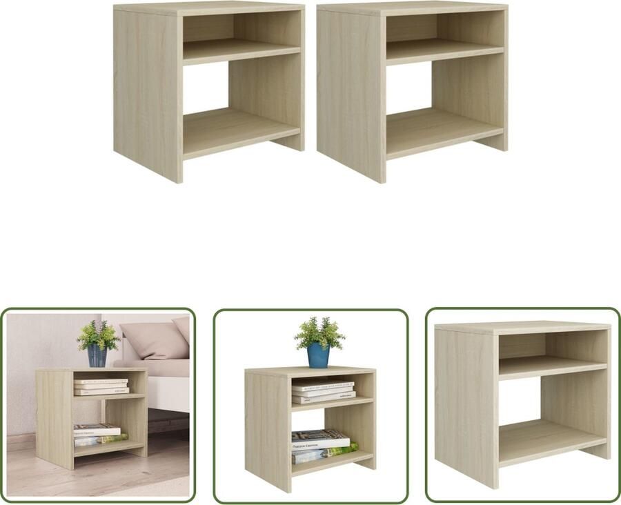 The Living Store Nachtkastjes 2 st 40x30x40 cm bewerkt hout sonoma eikenkleurig Nachtkastjes Houten Meubilair Slaapkamersdecoratie Bijzettafels Sonoma Eiken
