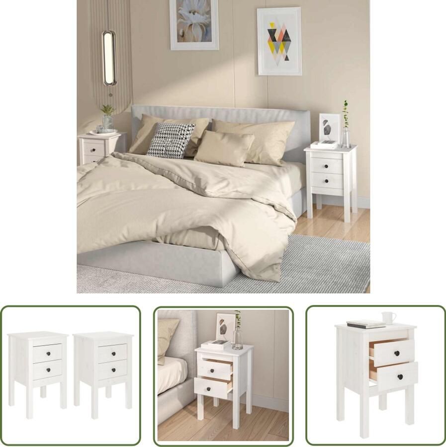 The Living Store Nachtkastjes 2 st 40x35x61 5 cm massief grenenhout wit Nachtkastjes Houten Meubilair Grenenhout Meubels Wit Meubel Bedroom Furniture - Foto 2