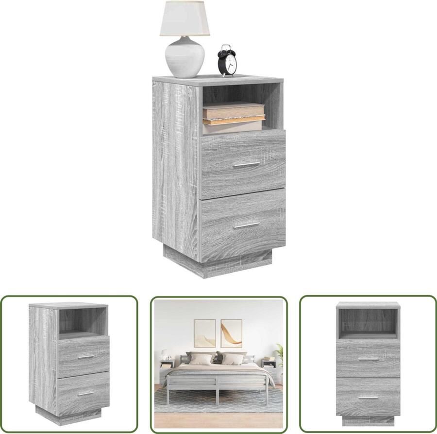 The Living Store Nachtkastjes 2 st met 2 lades 36x36x68 cm grijs sonoma eiken Nachtkastjes Houten Meubilair Slaapkamers Opbergoplossing Nachtstandaard