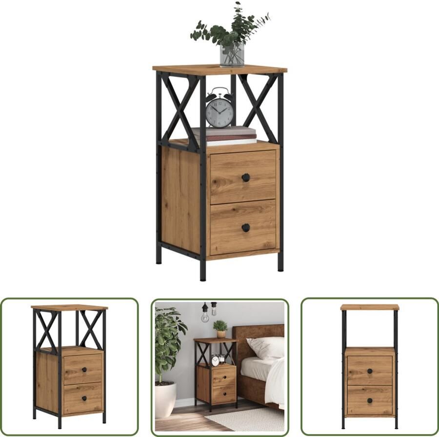 The Living Store Nachtkastje 34x35 5x70 cm bewerkt hout artisanaal eikenkleurig Nachtkastje Houten Nachtkastje Salontafel Slaapkamersfeer Designkamer