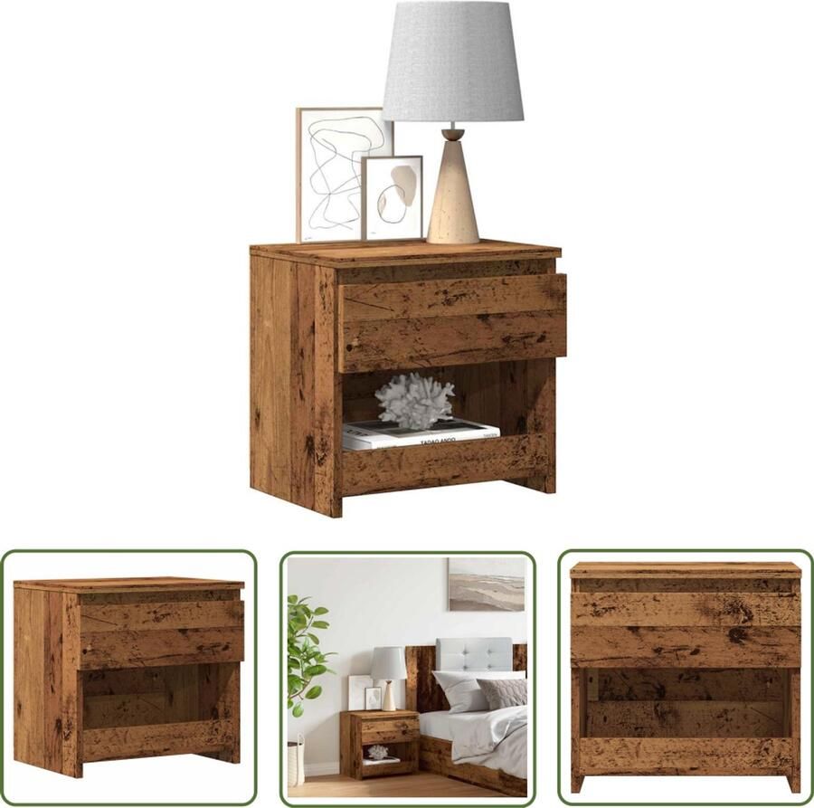 The Living Store Nachtkastje 40x30x39 cm bewerkt hout oud houtkleurig Nachtkastje Houten Nachtkastje Vintage Nachtkastje Slaapkamervloerlamp Bureau Lamp