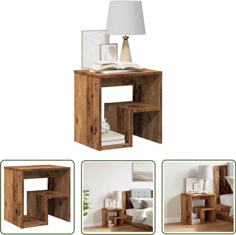 The Living Store Nachtkastje 40x30x40 cm bewerkt hout oud houtkleurig Nachtkastje Houten Nachtkastje Vintage Nachtkastje Slaapkamervloerlamp Bijzettafel