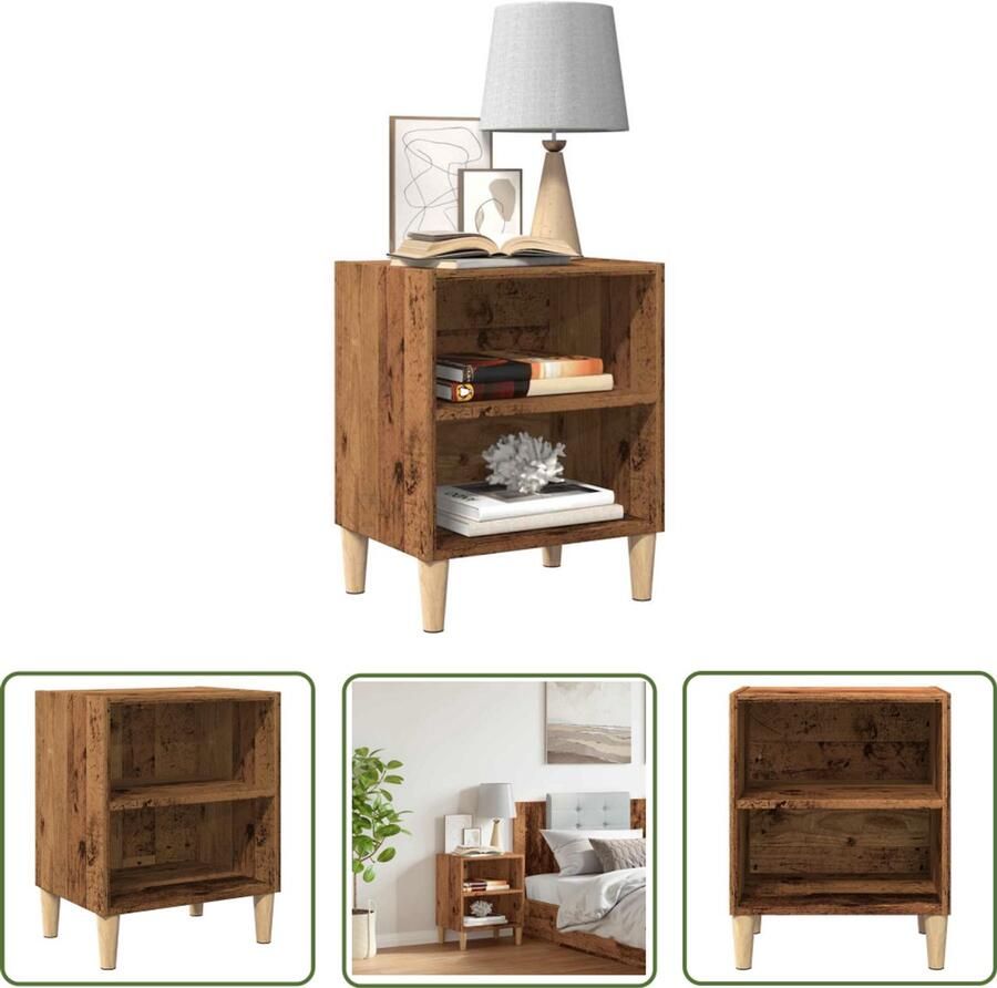 The Living Store Nachtkastje 40x30x50 cm bewerkt hout oud houtkleurig Nachtkastje Houten Nachtkastje Slaapkamersdecoratie Opbergkastje Bureaulamp