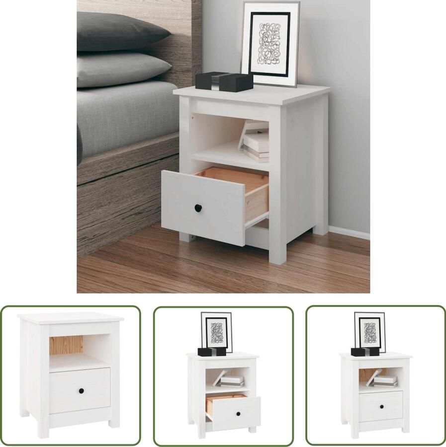 The Living Store Nachtkastje Grenenhout Houten Nachtkastje 40 x 35 x 49 cm Wit Nachtkastje Houten Nachtkastje Grenenhouten Nachtkastje Wit Nachtkastje Slaapkamervloerlamp - Foto 2