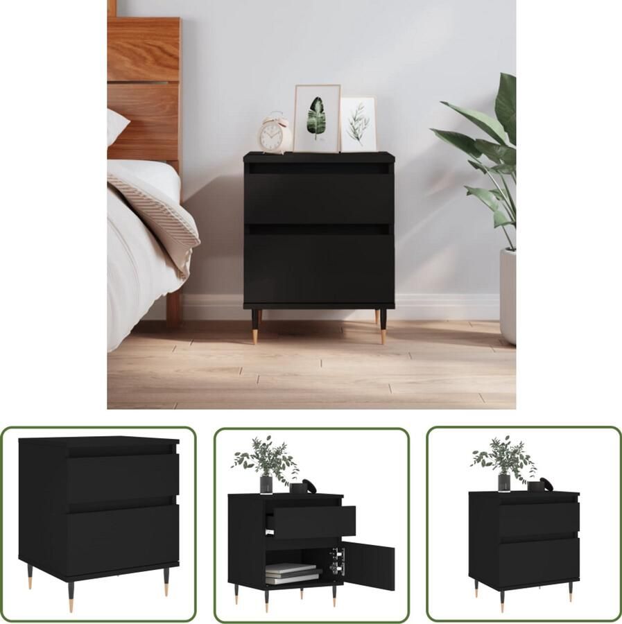 The Living Store Nachtkastje 40x35x50 cm bewerkt hout zwart Nachtkastje Houten Nachtkastje Black Nightstand Slaapkamersdecoratie Badkamermeubel