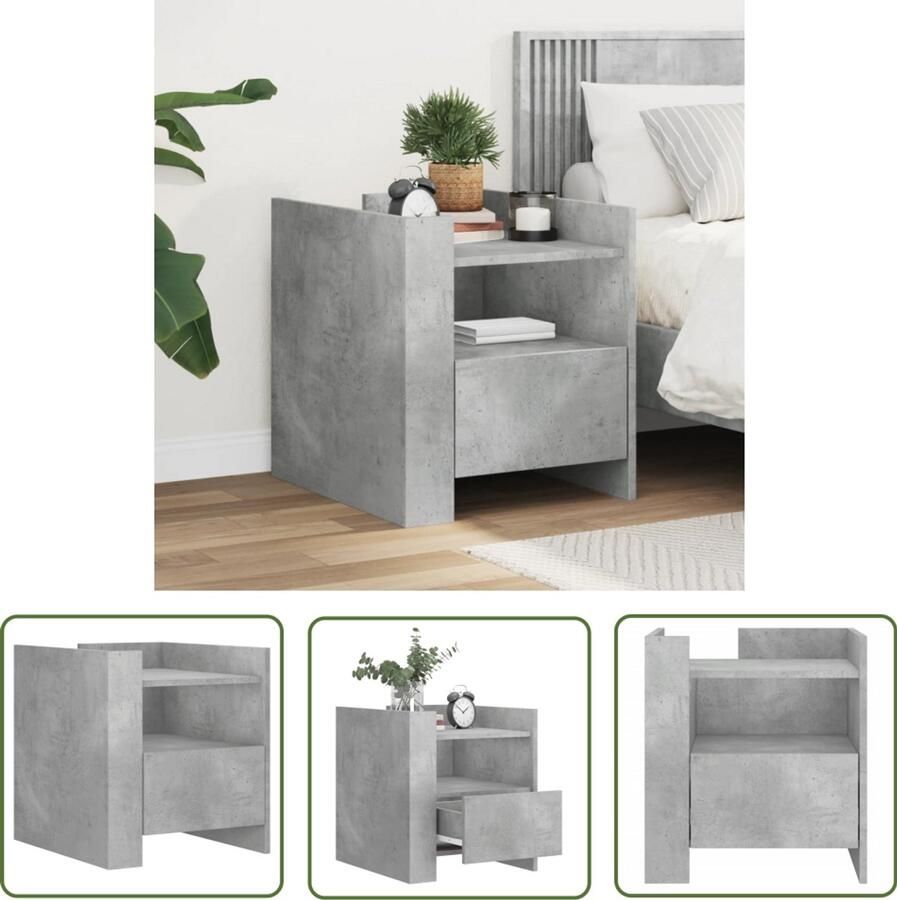 VidaXL Nachtkastje 45x50x50 cm bewerkt hout betongrijs Nachtkastje Houten Nachtkastje Betonnen Nachtkastje Grijze Nachtkastje Compact Nachtkastje