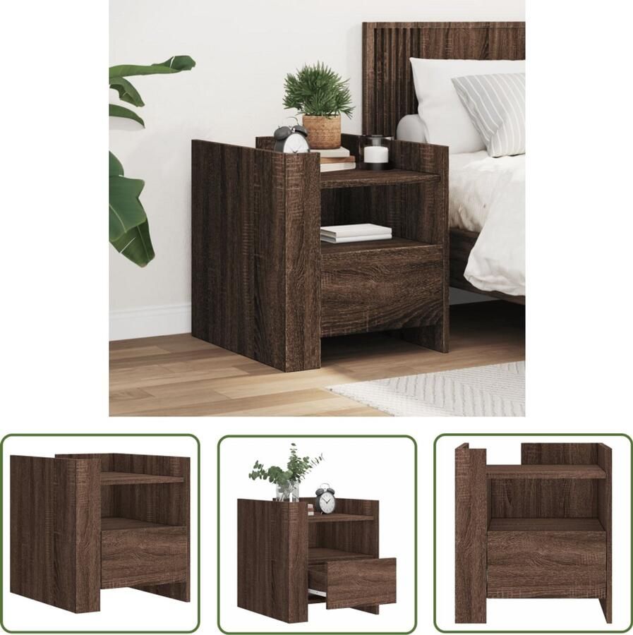 The Living Store Nachtkastje 45x50x50 cm bewerkt hout bruin eikenkleurig Nachtkastje Houten Nachtkastje Bruine Eiken Kastje Slaapkamermeubilair