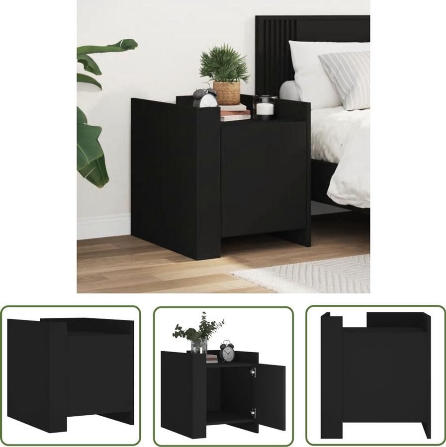 The Living Store Nachtkastje 45x50x50 cm bewerkt hout zwart Nachtkastje Houten Nachtkastje Zwart Nachtkastje Badkamerkastje Slaapkamermeubel
