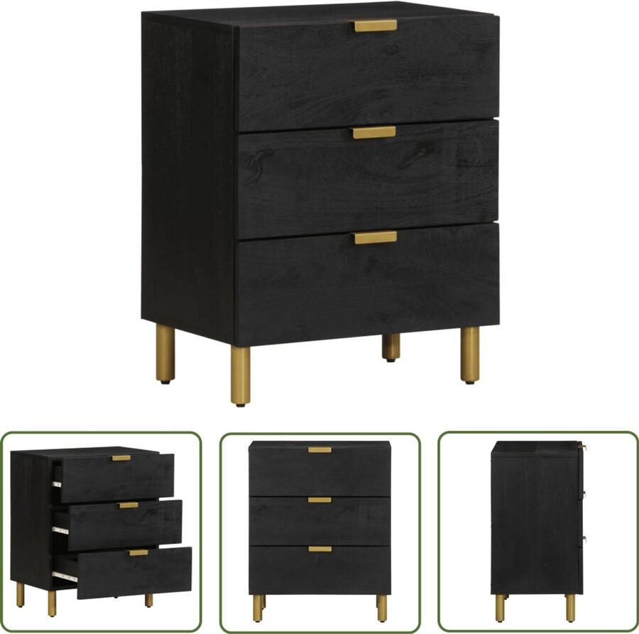 The Living Store Nachtkastje 50x33x62 cm bewerkt hout zwart Nachtkastje Houten Nachtkastje Nachtlampkast Slaapkamervloer Kamerdecoratie