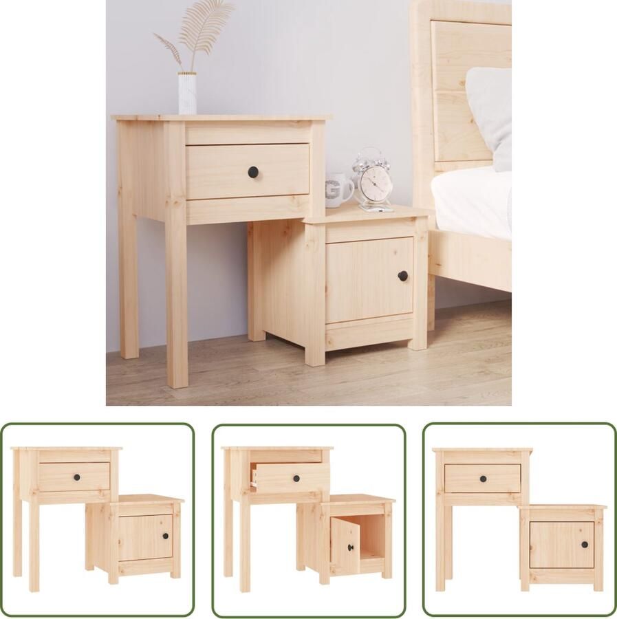 The Living Store Houten nachtkastje Massief grenenhout 79.5 x 38 x 65.5 cm Opbergruimte en stevige bladen Nachtkastje Houten Nachtkastje Grenenhout Massief Hout Opbergkast - Foto 2