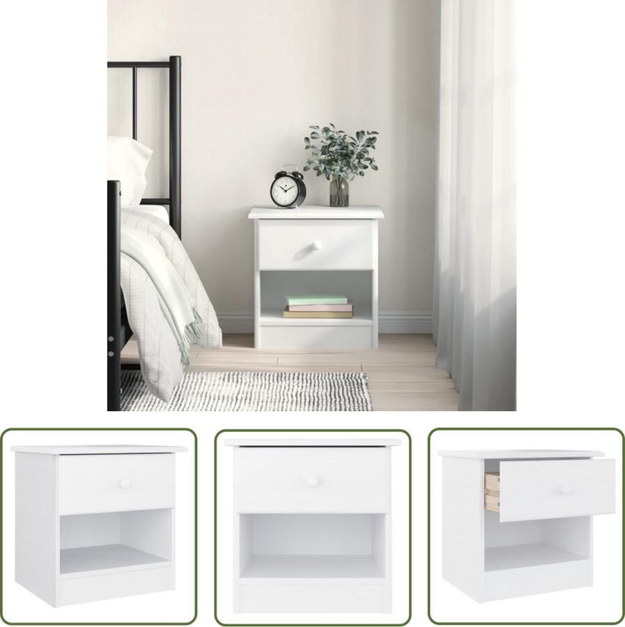 The Living Store ALTA Houten Nachtkastje 43 x 35 x 40.5 cm Massief grenenhout Wit Nachtkastje Houten Nachtkastje Grenenhouten Kast Witte Nachtkast Bijzettafel