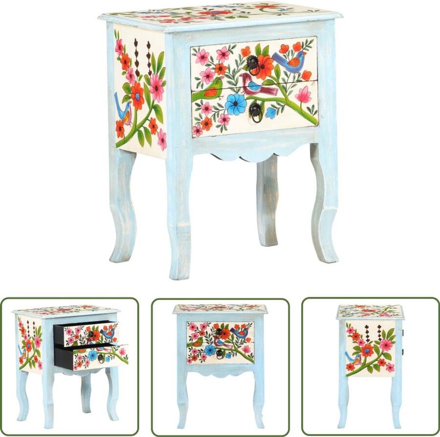 The Living Store Nachtkastje handgeschilderd 40x30x50 cm massief mangohout Nachtkastje Houten Nachtkastje Handgeschilderd Mangohout Vintage