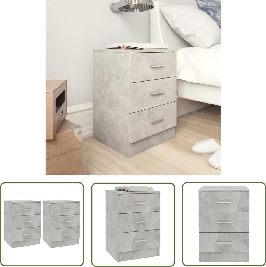 The Living Store Nachtkastjes bewerkt hout 38x35x56cm Kleur- betongrijs Nachtkastje Houten Nachtkastje Grijze Nachtkastje Sidetable Tv Tafel - Foto 2