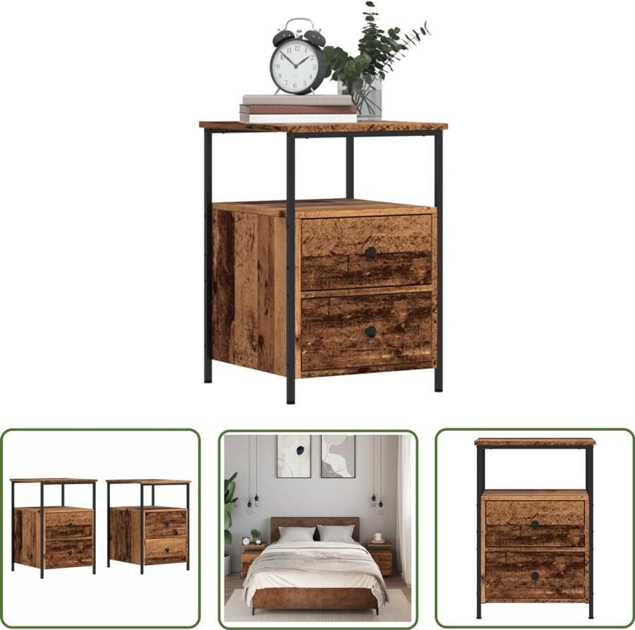 The Living Store Nachtkastjes 2 st 34x35 5x50 cm bewerkt hout oud houtkleurig Nachtkastjes Houten Nachtkastjes Vintage Nachtkastjes Slaapkamer Meubilair Opbergkastjes