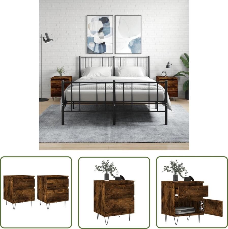 The Living Store Nachtkastjes 2 st 40x35x50 cm bewerkt hout gerookt eikenkleurig Nachtkastjes Houten Nachtkastjes Bruine Nachtkastjes Vintage Nachtkastjes Industriële Nachtkastjes