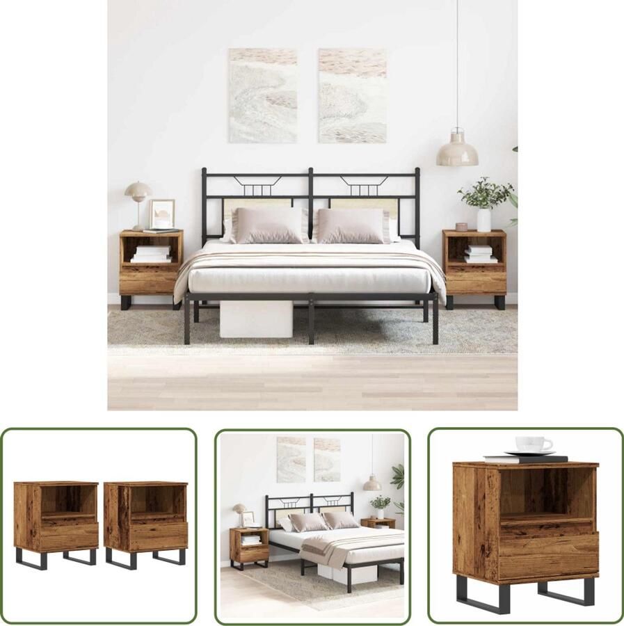 The Living Store Nachtkastjes 2 st 40x35x50 cm bewerkt hout oud houtkleurig Nachtkastjes Houten Nachtkastjes Vintage Nachtkastjes Slaapkamersdecoratie Opbergkastjes
