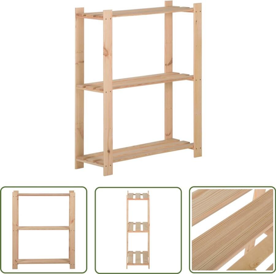 VidaXL Opbergrek 3-laags 60x28 5x90 cm massief grenenhout Opbergrek Houten Opbergkast Grenenhouten Kast Opbergsysteem Opbergmeubel