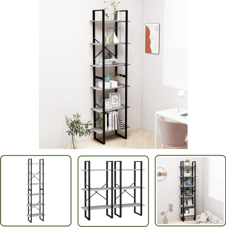 VidaXL Opbergrek 60x30x210 cm bewerkt hout betongrijs Opbergrek Houten Opbergkast Grijze Kast Vintage Kast Industriële Kast