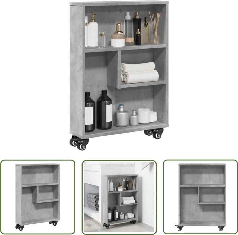 The Living Store Opbergtrolley smal 48x13x68 cm bewerkt hout betongrijs Opbergtrolley Houten Opbergkast Slimme Oplossingen Woonaccessoires Keukenkasten