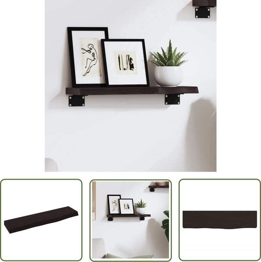 The Living Store Wandschap 40x10x2 cm behandeld massief eikenhout donkerbruin Wandplank Houten Plank Eikenhouten Wandplank Rustic Wanddecoratie Opbergplank