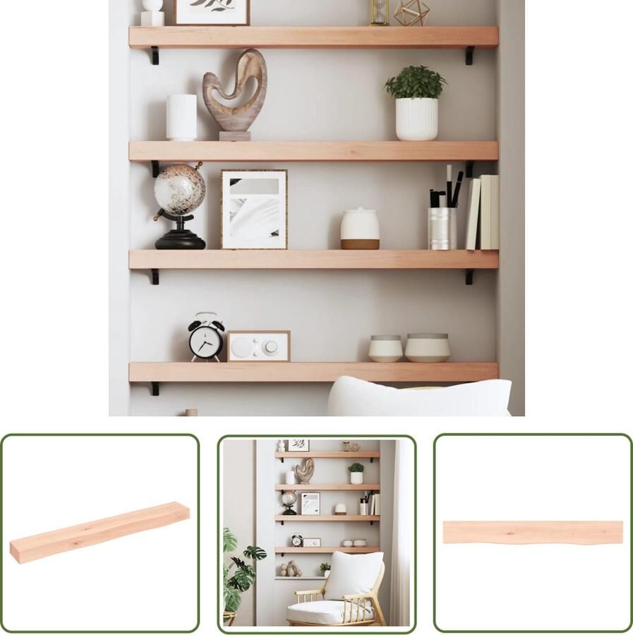 The Living Store Wandschap 80x10x6 cm onbehandeld massief eikenhout Wandplank Houten Plank Eikenhouten Plank Opbergplankje Wandenklem