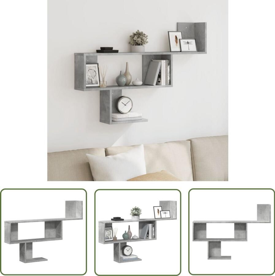 VidaXL Houten Plank Wandplank Wandschap 100x15x70 cm bewerkt hout betongrijs Bergruimte Opslagoplossing Designkast