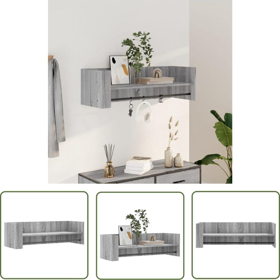 The Living Store Wandschap 100x35x30 5 cm bewerkt hout grijs sonoma eikenkleurig Zwevend Wandschap Houten Wandplank Grijze Woondecoratie Bergruimte Wanden Opslagwand