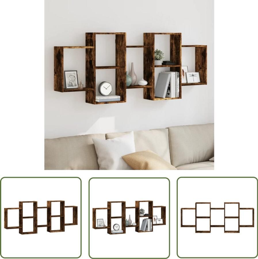 VidaXL Houten Plank Wandplank Wandschap 159x18x65 cm bewerkt hout gerookt eikenkleurig Bergruimte Opslagoplossing Decoratief Wanddecoratie