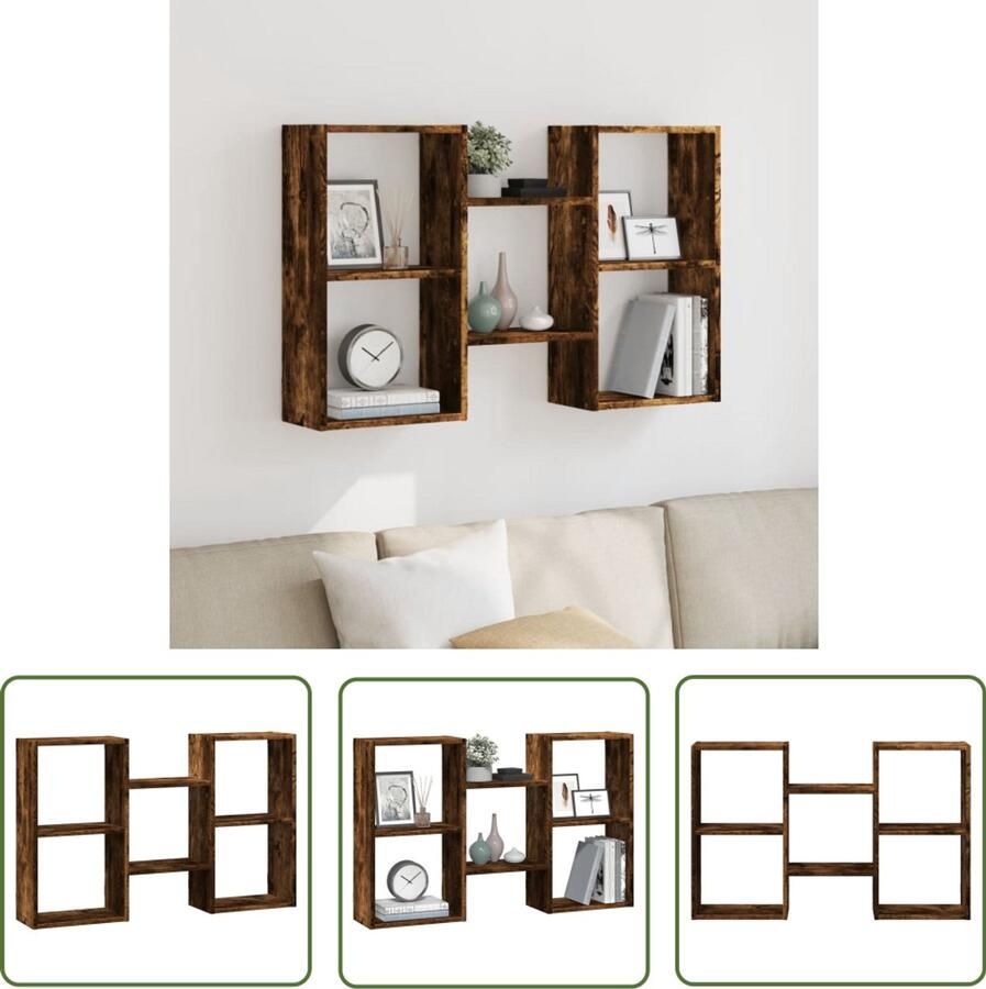 VidaXL Houten Plank Wandplank Wandschap 96x18x60 cm bewerkt hout gerookt eikenkleurig Bergruimte Opslagoplossing Designkast