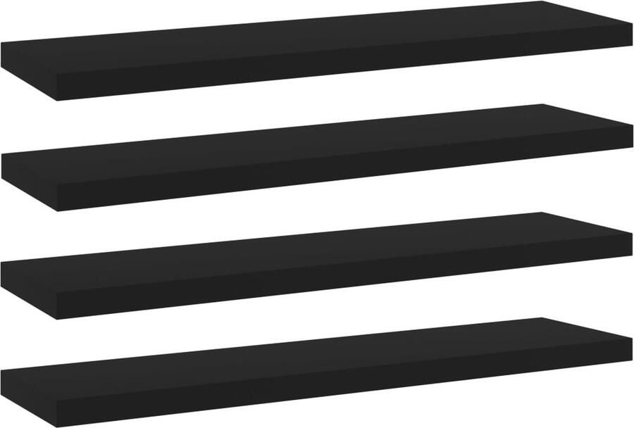 The Living Store Wandschappen 4 st 40x10x1 5 cm bewerkt hout zwart Wandplanken Opbergschalen Kasten Woonaccessoires Kamerdecoratie