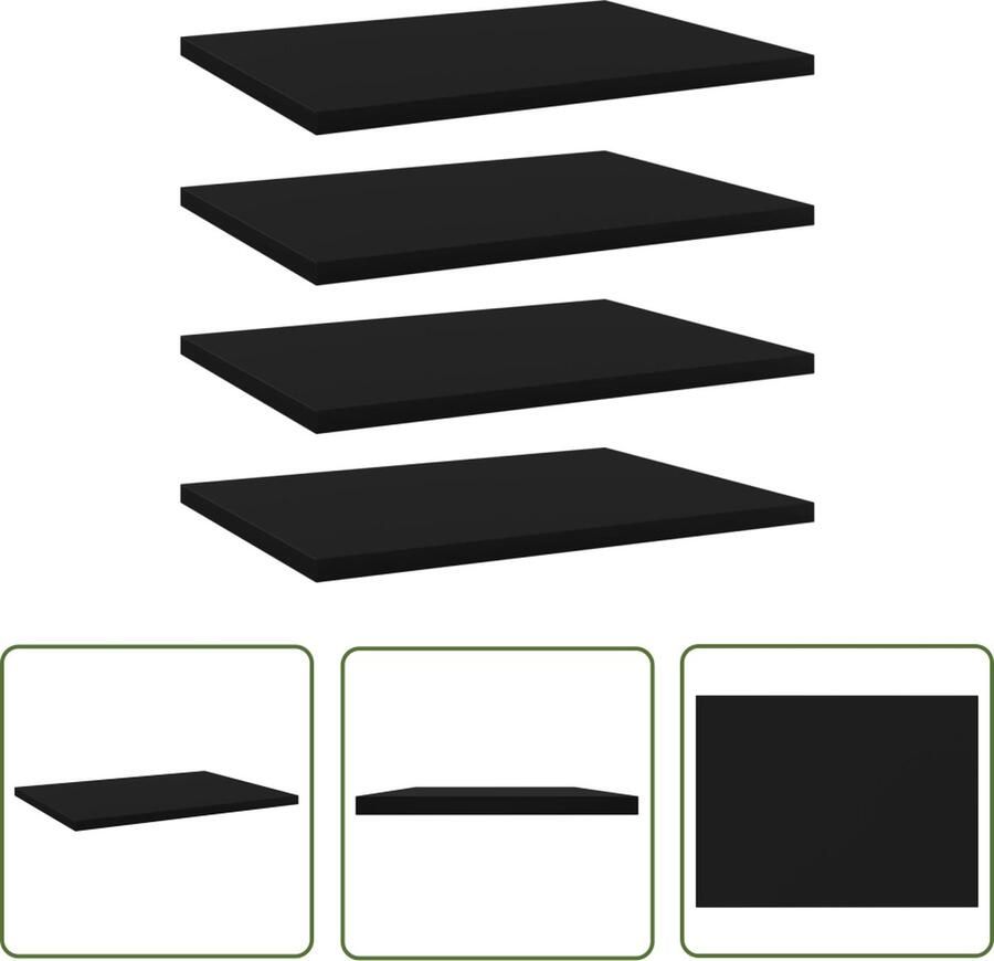 VidaXL Wandschappen 4 st 40x30x1 5 cm bewerkt hout zwart Wandplank Houten Plank Badkamerkast Salontafel Decoratief Rek