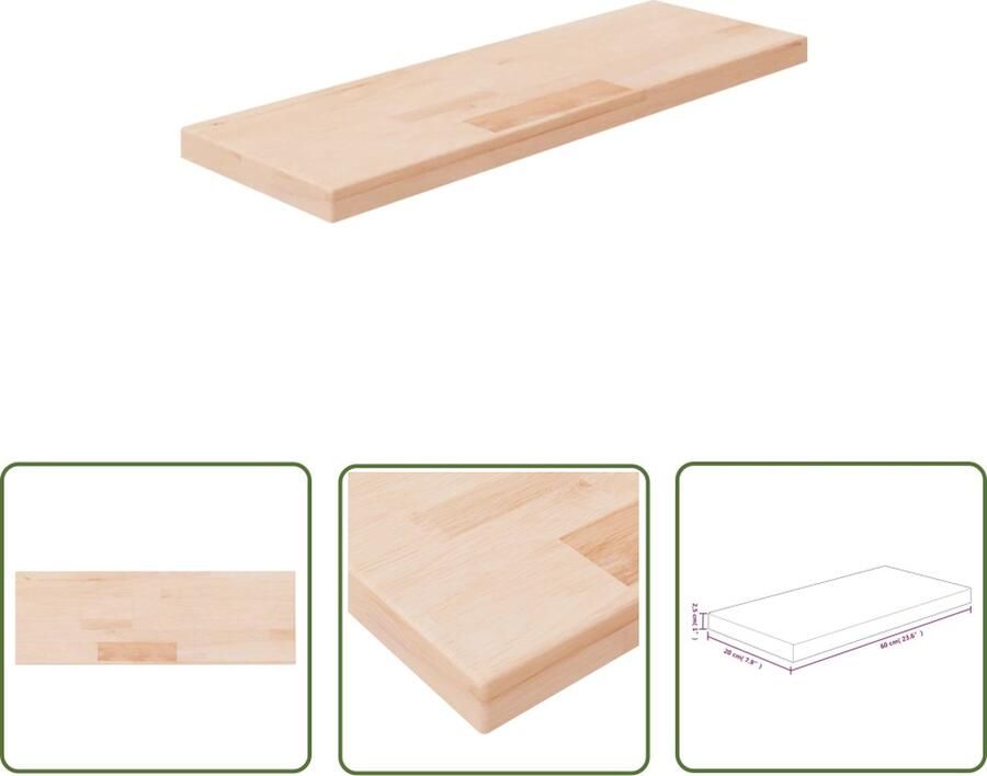 VidaXL Houten Plank Wandplankje Plank 60x20x2 5 cm onbehandeld massief eikenhout Eikenhouten Plank Muurplank Opbergplank