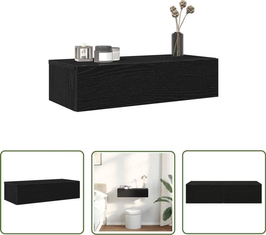 VidaXL Houten Plank Wandplankje Wandschap met lades 60x26 5x15 cm bewerkt hout zwart Bergruimte Opslagoplossing Woonaccessoires