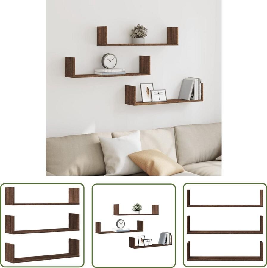 The Living Store Wandschappen 3 st 80x18x18 cm bewerkt hout bruin eikenkleurig Wandplanken Houten Planken Opbergplank Zwevende Plank Badkameropbergers