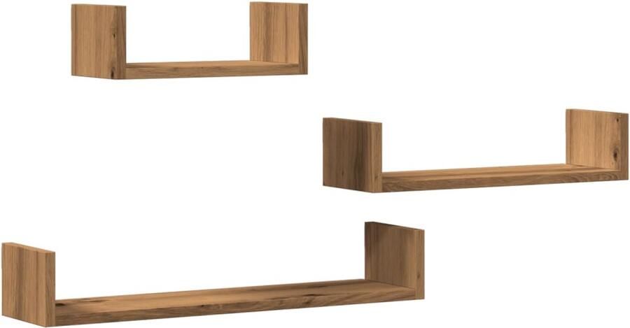 VidaXL Wandplank Wandplanken Zwevende Plank Wandgemonteerde Plank Wandschappen 3 st bewerkt hout artisanaal eiken
